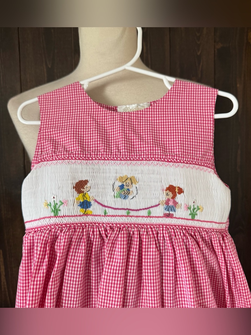 Rosalina Vintage Style Girls Playing Jump Rope Smocked Dress 3T Red Gingham